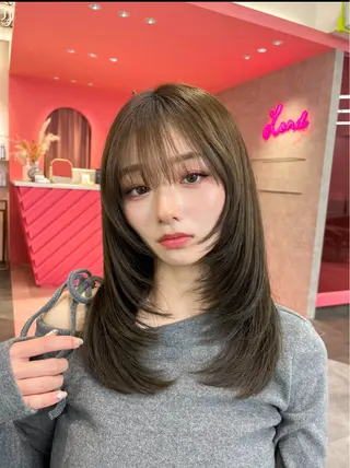 ミディアム カラー 山崎/ボブ縮毛矯正 レイヤー髪質改善のヘアスタイル