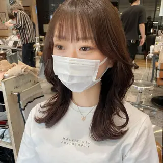 ミディアム カラー 顔周り/くびれヘア 韓国ヘア💕風間るなのヘアスタイル