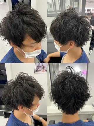 ショート カラー パーマ ヘアアレンジ メンズ 🔥メンズパーマ特 化🔥渡辺一翔🔥のヘアスタイル