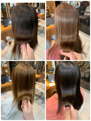 セミロング カラー パーマ 白髪ぼかしハイライト 柳川拓哉のヘアスタイル