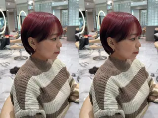 ショート カラー ゆらんちょ/ブリーチ 無w/縮毛矯正/暖色のヘアスタイル