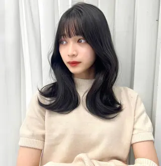 セミロング 韓国ヘア♡ 顔まわりカットayaのヘアスタイル