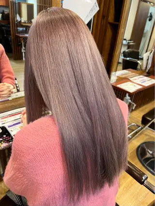 セミロング カラー ルーツ/ デザイン/ ハイトーン/おこのぎのヘアスタイル