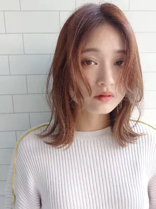 ミディアム カラー パーマ ✨ブリーチなし透明感 カラー✨ゆりかのヘアスタイル