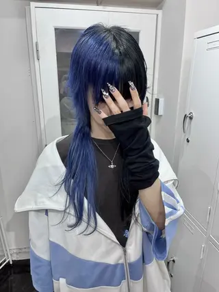 カラー メンズ ♱地雷カラー♱ウルフ ♱ 藍衣 ♱のヘアスタイル