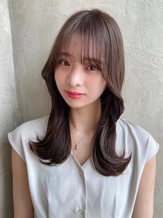 ミディアム カラー 顔周り/くびれヘア 韓国ヘア💕風間るなのヘアスタイル