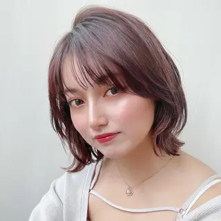 ミディアム カラー 割れない顔まわり 小顔カット難波のヘアスタイル