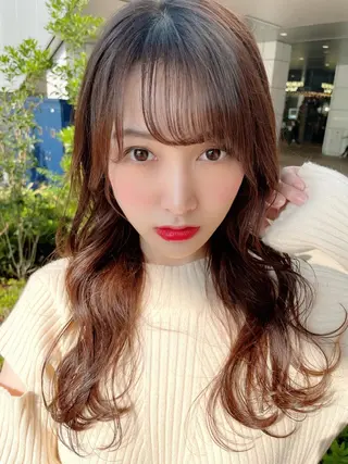 セミロング カラー ヘアアレンジ 顔周りカット/髪質改 善/新宿/畑中稔里のヘアスタイル