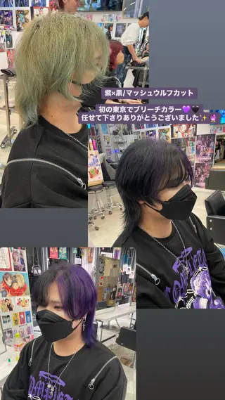 セミロング メンズ 🍭ハイトーン/ デザインカラー🦄のヘアスタイル