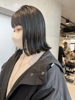 セミロング カラー パーマ ヘアアレンジ 透明感/オリーブ/ グレージュ/YUKAのヘアスタイル