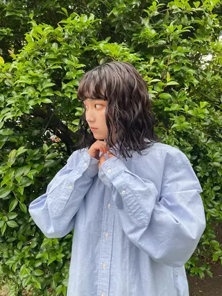 ミディアム デザインパーマ/ 艶カラー/ボブのヘアスタイル