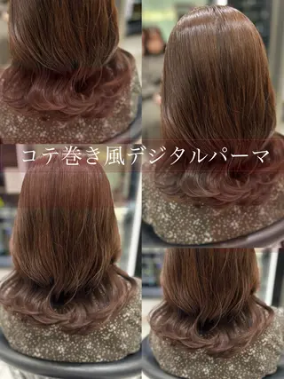 セミロング パーマ コテ巻き風パーマ✨ 韓国ヘア🤎近下菜央のヘアスタイル