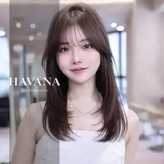 セミロング カラー １HAVANA.渋谷 【レイヤー/韓国】のヘアスタイル