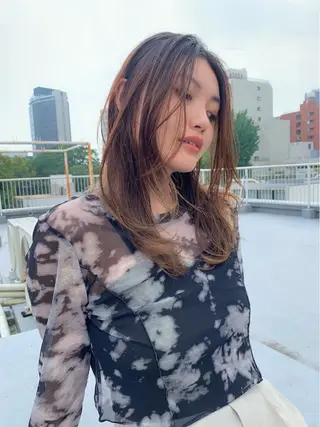 セミロング カラー 柔らかブラウン/顔周 りレイヤー♡ユウシのヘアスタイル