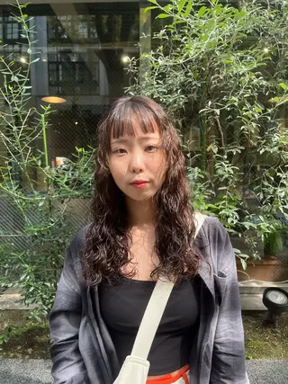 ミディアム パーマ えんぐちとも／透明感 カラー／博多ボブのヘアスタイル