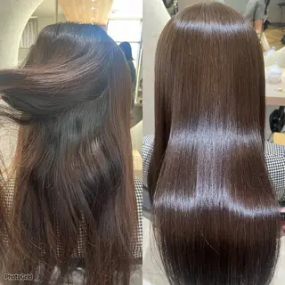 ロング ハッシュカット🖤 レイヤー/透けカラーのヘアスタイル