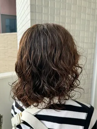ミディアム パーマ 縮毛矯正/艶髪カラー ヘアアレンジ/ひふみのヘアスタイル