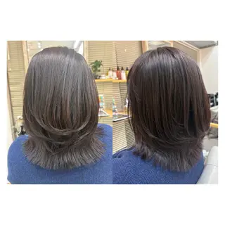 ミディアム レイヤーカット・ 縮毛矯正 星野のヘアスタイル