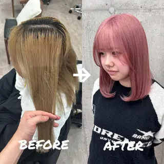 ミディアム 立川ブリーチ ピンク宮崎のヘアスタイル