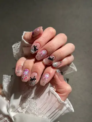 ネイル I-nailロング /ワンホン/キラキラのネイルデザイン