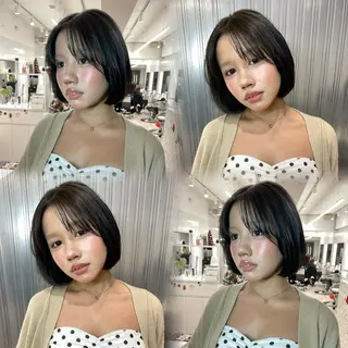 ミディアム カラー パーマ 表参道/ハイライト 髪質改善ストレートのヘアスタイル