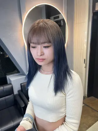 セミロング カラー TATSUブリーチ/ ミルクティーベージュのヘアスタイル