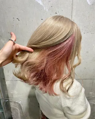 セミロング カラー エフェクトブリーチ 🌟前澤啓太朗のヘアスタイル