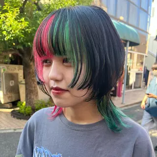 ミディアム カラー ヘアアレンジ ボブハイトーン🦖 デザインMAMIのヘアスタイル