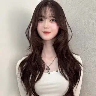 ロング ハッシュカット🖤 レイヤー/透けカラーのヘアスタイル