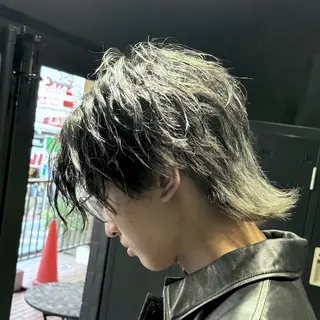 ミディアム カラー メンズ 難波/メンズウルフ・ フェザーパーマ鶴田文のヘアスタイル