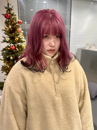 ミディアム カラー ピンクベージュ/新潟 万代/高橋桃葉🍑のヘアスタイル