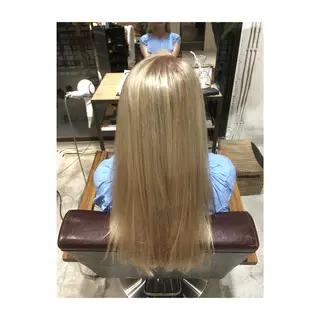 ミディアム セミロング ロング カラー アオガミ （前髪顔周りカット）のヘアスタイル