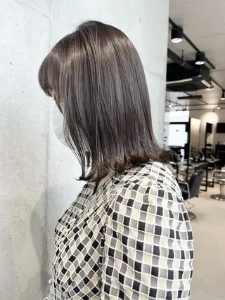 ミディアム カラー パーマ ヘアアレンジ 透明感/オリーブ/ グレージュ/YUKAのヘアスタイル