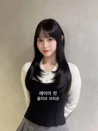 ロング カラー パーマ ヘアアレンジ Qin原宿店所属・葵 韓国オタク美容師 レイヤーカットのヘアスタイル