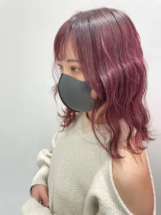 ミディアム カラー ハッシュカット レイヤー池袋のヘアスタイル