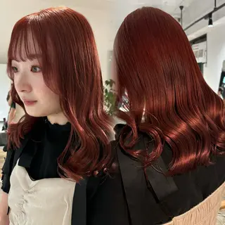 ミディアム カラー 暖色カラー🍒 ケアブリーチ/akiのヘアスタイル