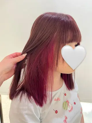 ミディアム カラー ブリーチなしカラー ダブルカラーエクステのヘアスタイル