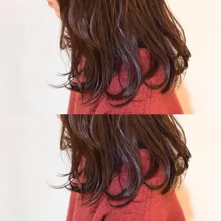 セミロング カラー 韓国レイヤーカット/ ダブルカラーのヘアスタイル