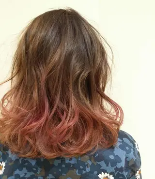 ミディアム カラー パーマ ヘアアレンジ きむえり/髪質改善 /セット/カラーのヘアスタイル