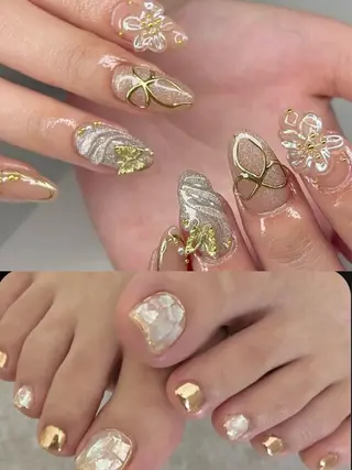 ネイル リボン、ガーリー パーツ放題専門店のネイルデザイン