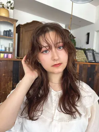 ロング パーマ 似合わせカット‪// 鶴我万唯華のヘアスタイル