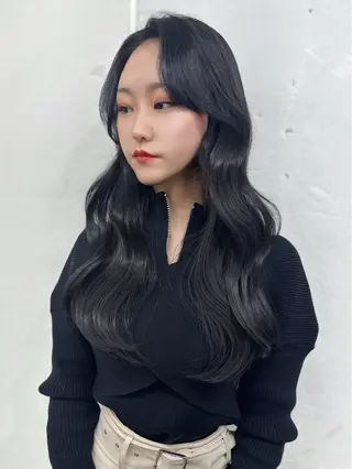 ロング カラー パーマ 映える顔周りカット ♥️韓国ヘア"ちぇるのヘアスタイル