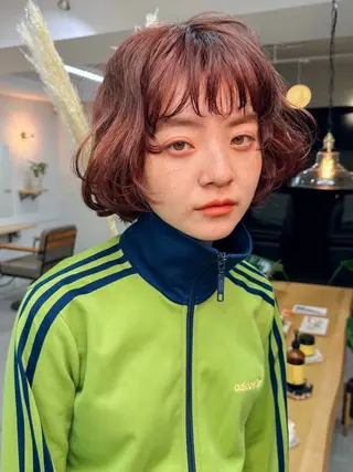 ショート カラー パーマ レイヤーパーマ＊ 顔まわり似合わせのヘアスタイル