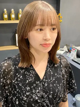 ミディアム カラー saki🌼ボブ× 透明感カラー🌼のヘアスタイル