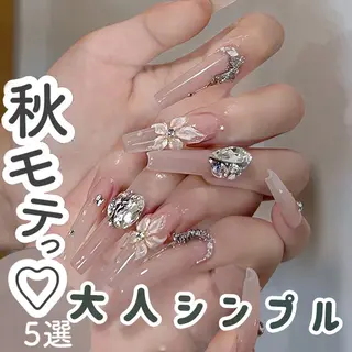 ネイル リボン、ガーリー パーツ放題専門店のネイルデザイン