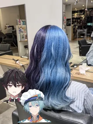 カラー セミロング 推しカラー🦉にじさ んじカラー🌈🕒✨のヘアスタイル