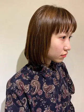 ミディアム パーマ/透明感カラー /ボブ/吉田一生のヘアスタイル