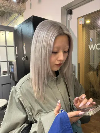 ミディアム カラー ハイトーン&髪質改善 ＆韓国エクステ🤎のヘアスタイル