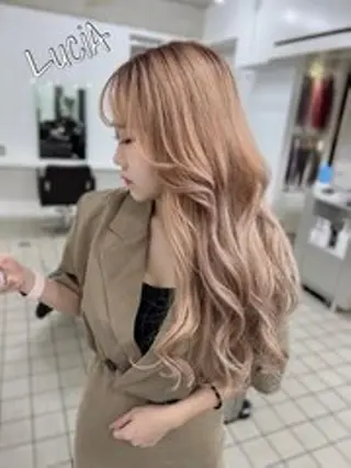 ヘアアレンジ ロング カラー LuciAエクステ カラー3000セラのヘアスタイル