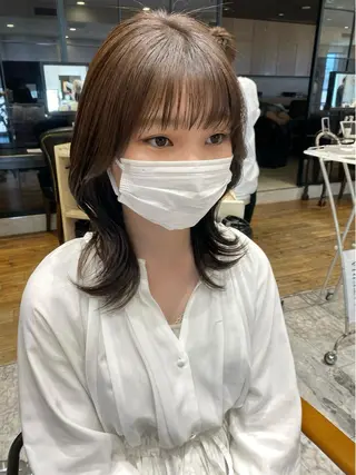 ミディアム カラー 顔周り/くびれヘア 韓国ヘア💕風間るなのヘアスタイル